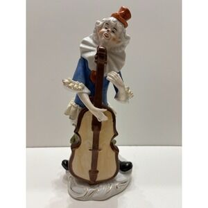 Vintage Porcelain Clown Playing Cello 10"